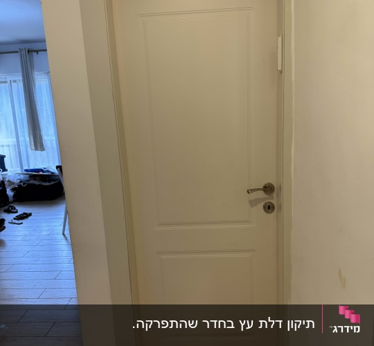 דלת פנים מעוצבת בצבע לבן עם משקוף וידית מתכת
